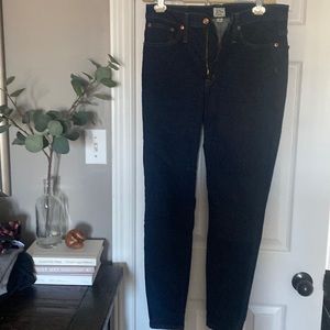 J Crew High Rise Toothpick jeans, dark rinse. Size 30.